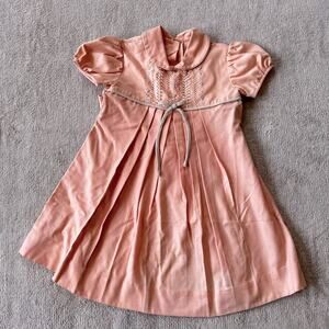 Vintage Peach Girls Dress Classic Puff Sleeve Size 4T Cottagecore Princesscor